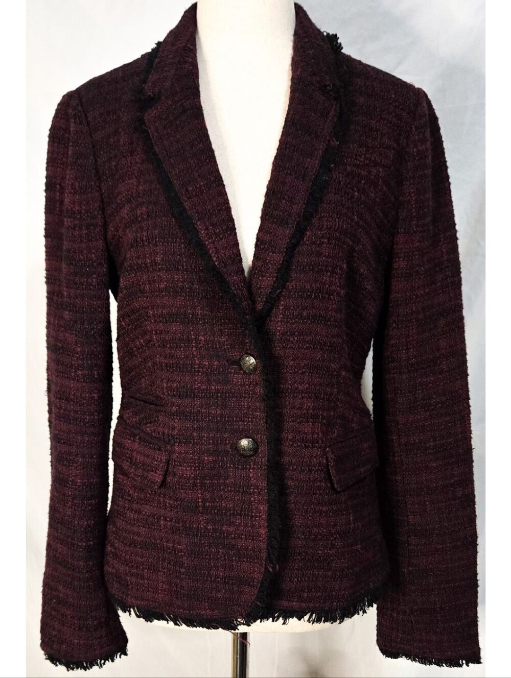 Banana Republic Tweed Blazer Jacket Red Black Classic Suit Preppy Button Glitter